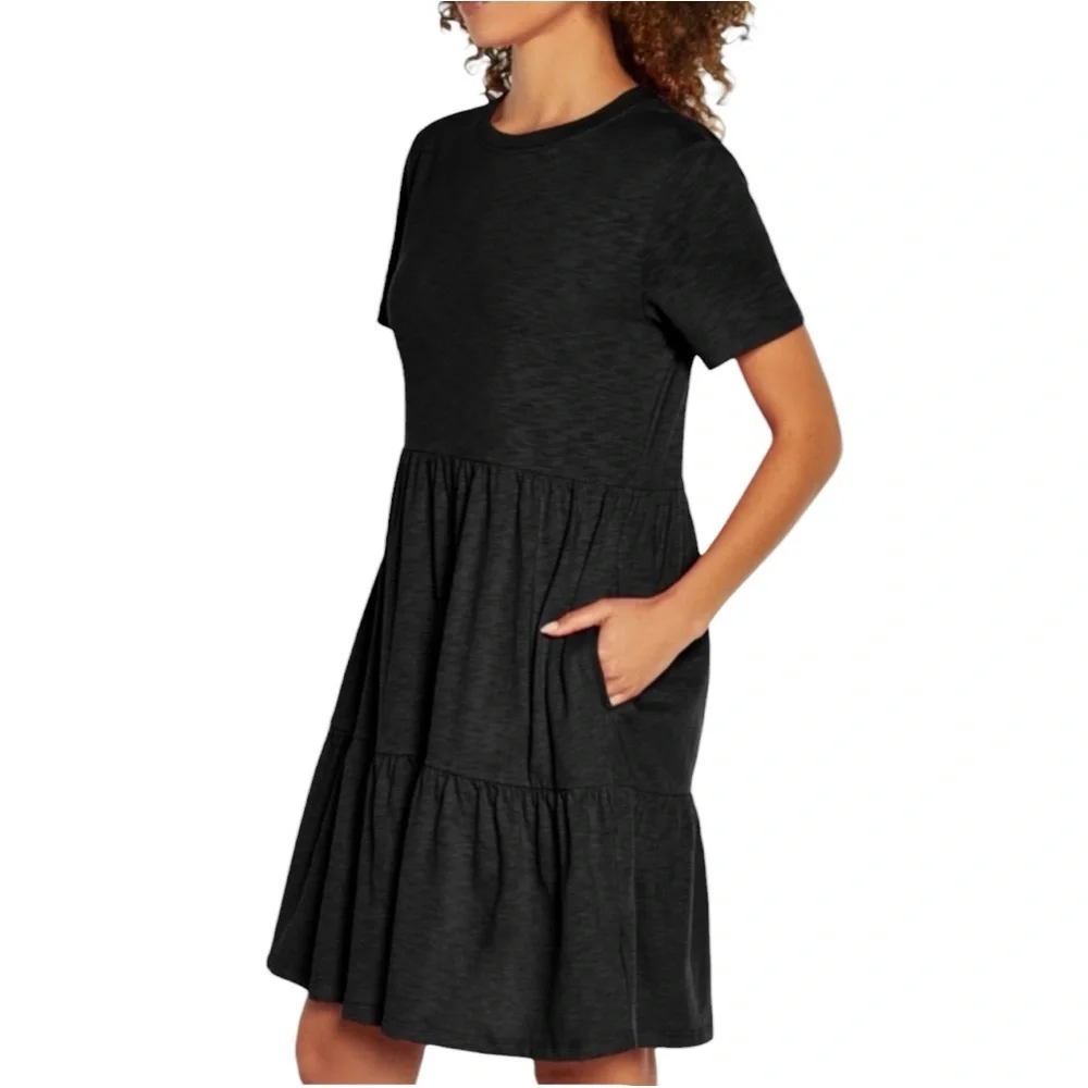 NWT GAP Short Sleeve Relax Fit Tier Knit Side Pockets Dress Size Medium - Picture 2 of 4